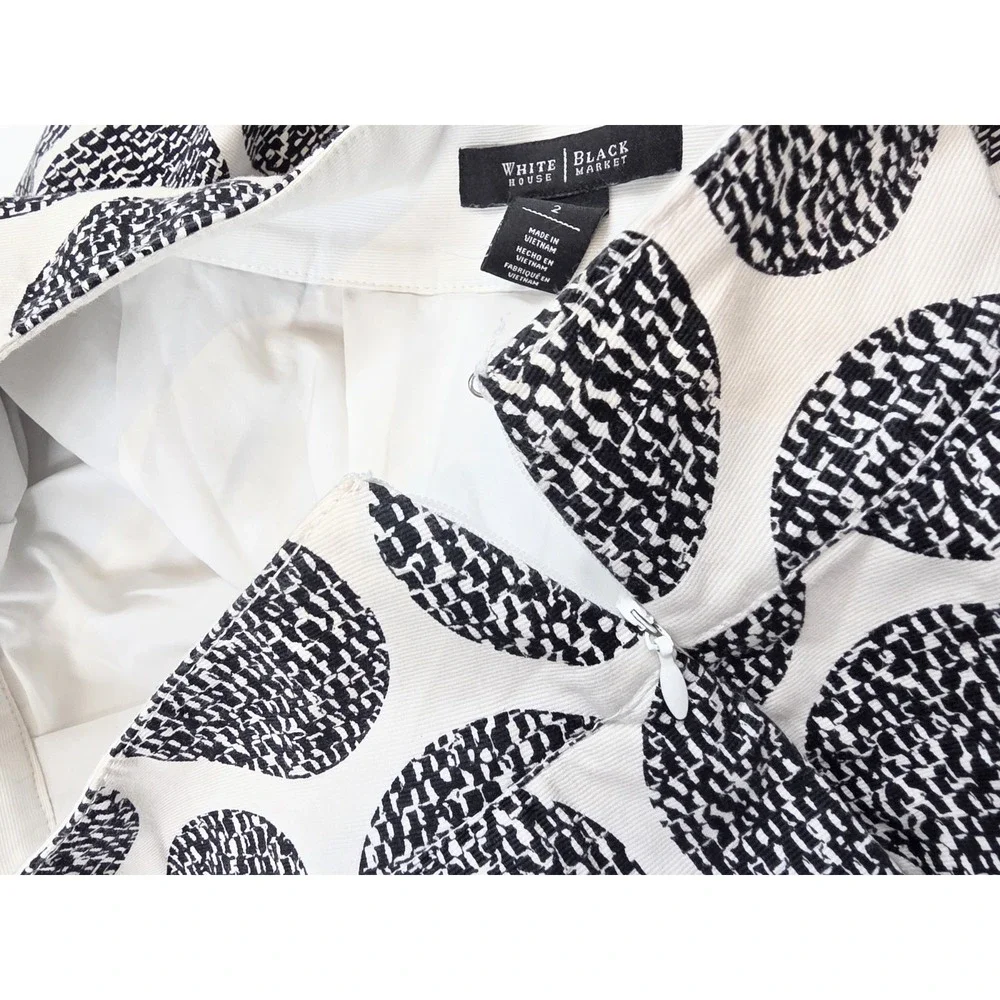White House‎ Black Market B&W Circle Print Pleated Lined Skirt Women's Size 2